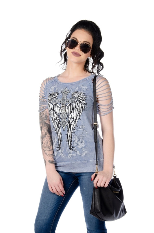 Sliced Short Sleeve with Cross and Wings