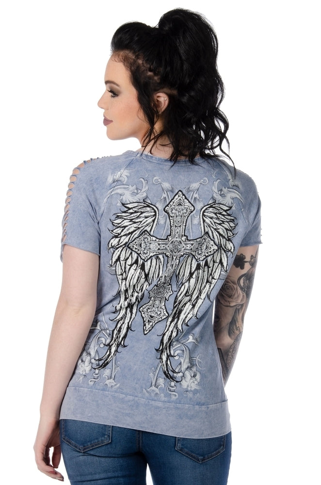 Sliced Short Sleeve with Cross and Wings