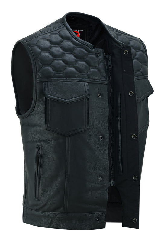Black Horse Leather Concealed Carry Motorcycle Vest