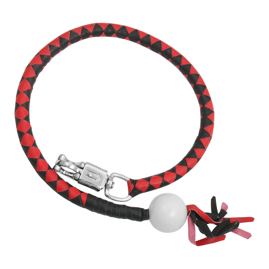 Leather Biker Whip-Red/Black W / White Pool Ball