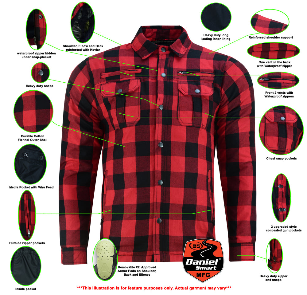 Armored Flannel Motorcycle Shirt - Red