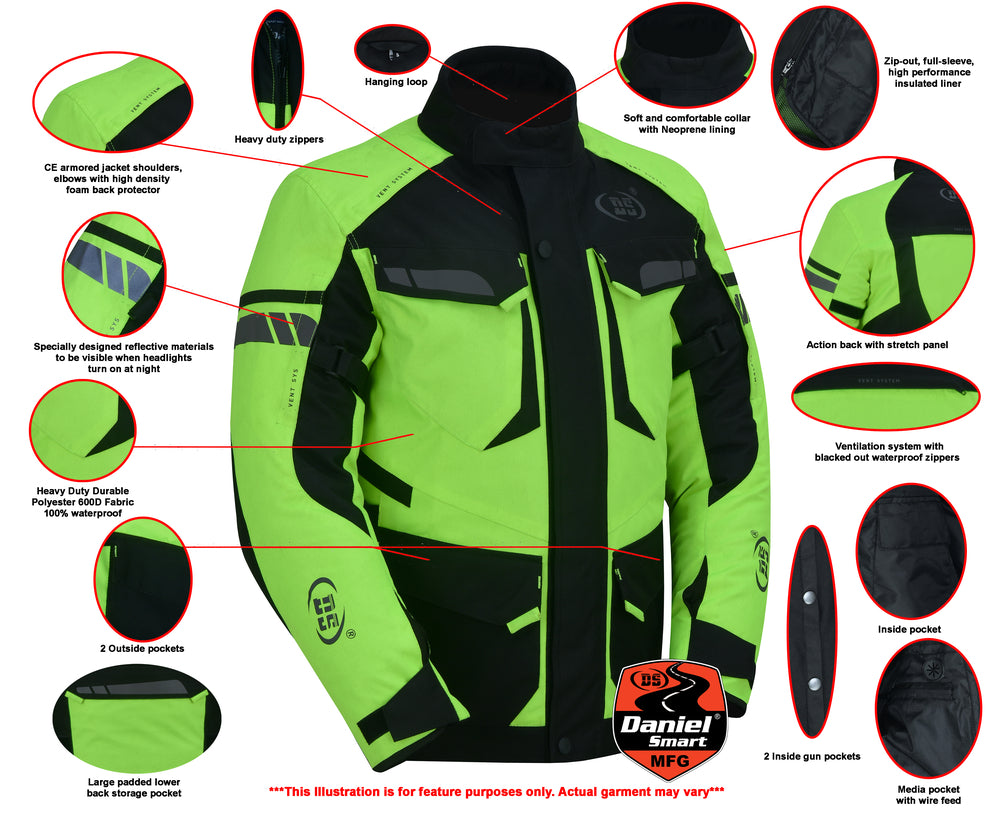 Advance Touring Textile Motorcycle Jacket for Men - Hi-Vis