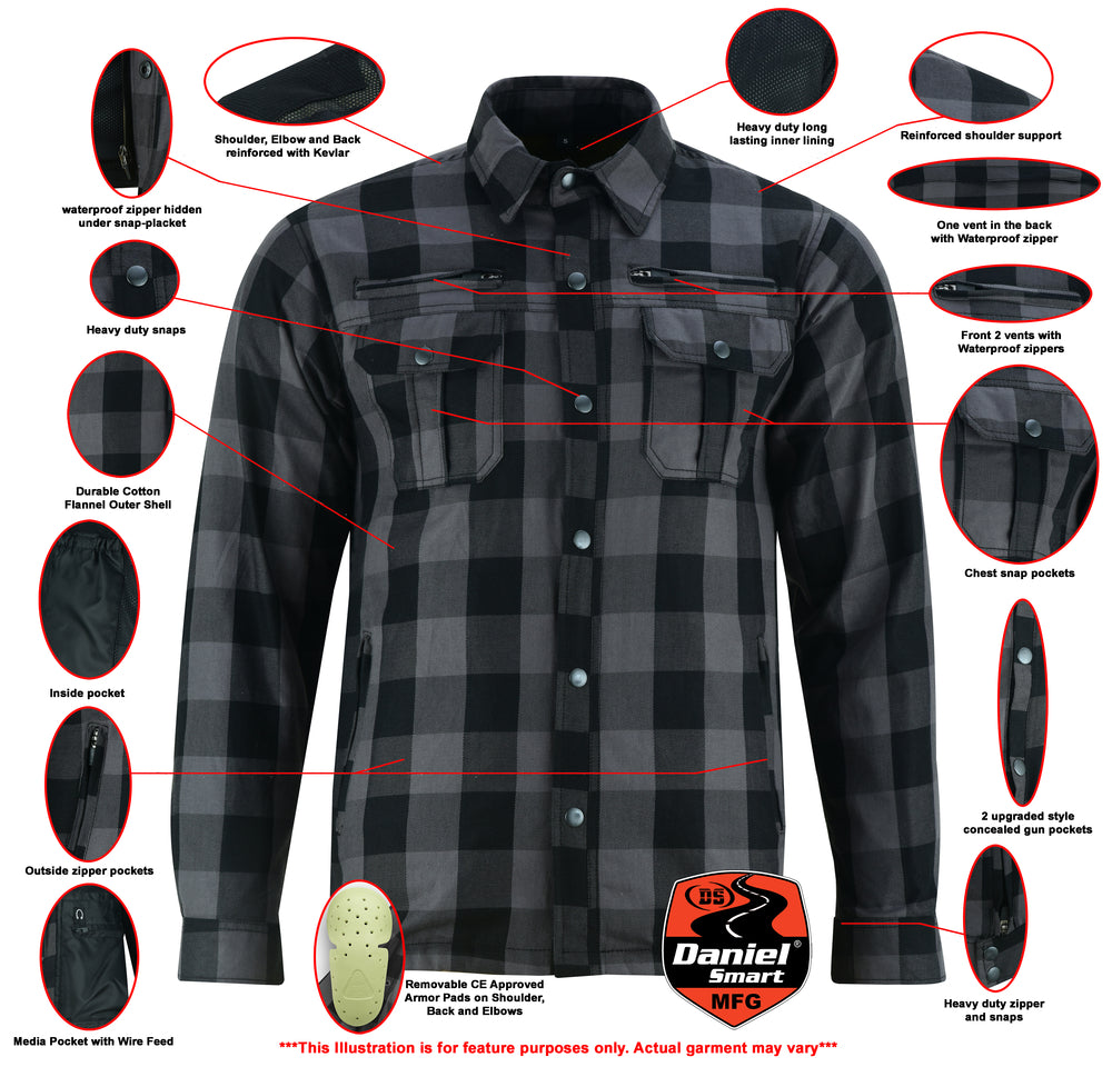 Armored Motorcycle Flannel Shirt - Gray