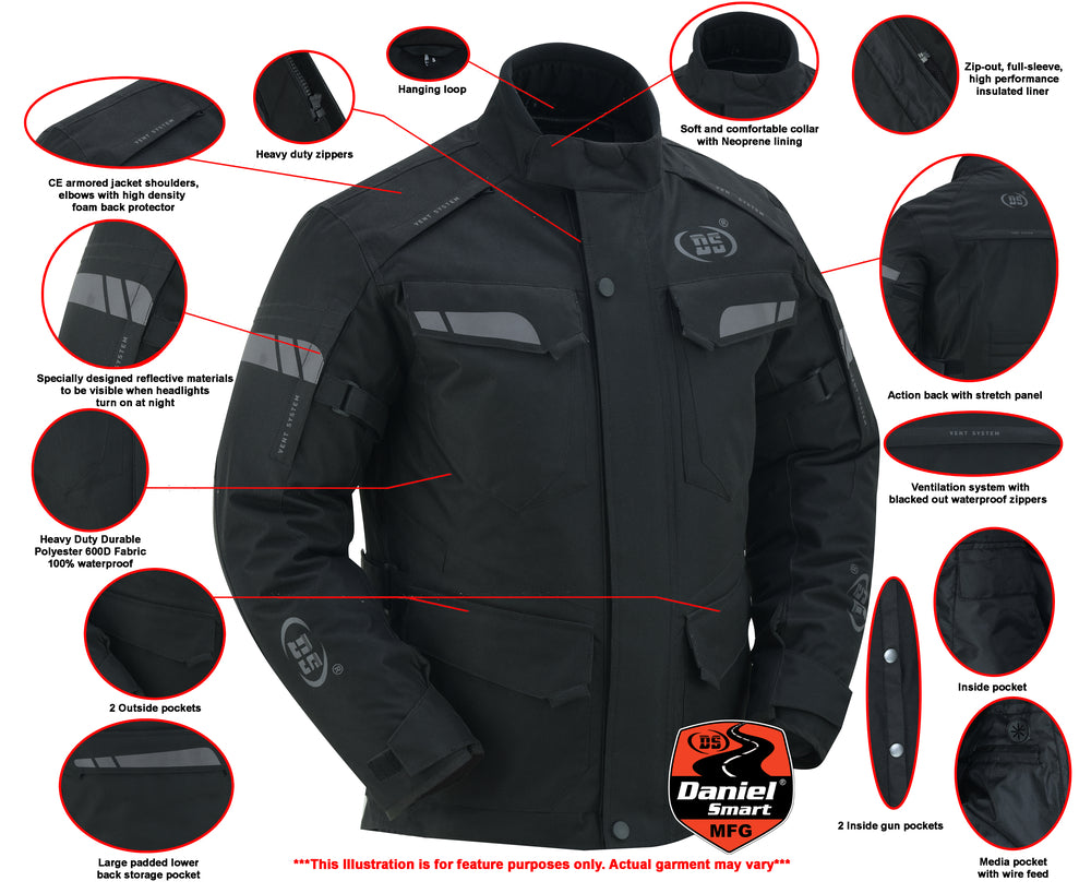 Advance Touring Textile Motorcycle Jacket for Men - Black