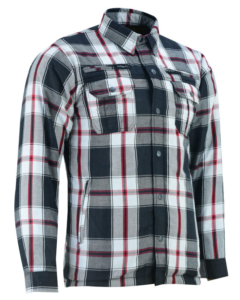 Armored Motorcycle Flannel Shirt - Black, White & Red