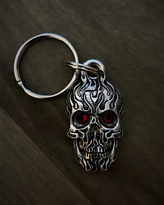 Flame Skull Diamond Keychain