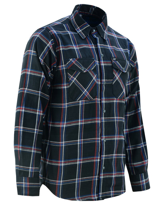 Motorcycle Flannel Shirt - Black, Red and Blue