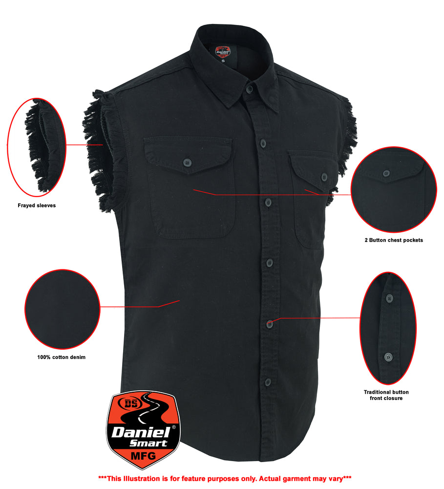 Men's Black Lightweight Sleeveless Denim Shirt