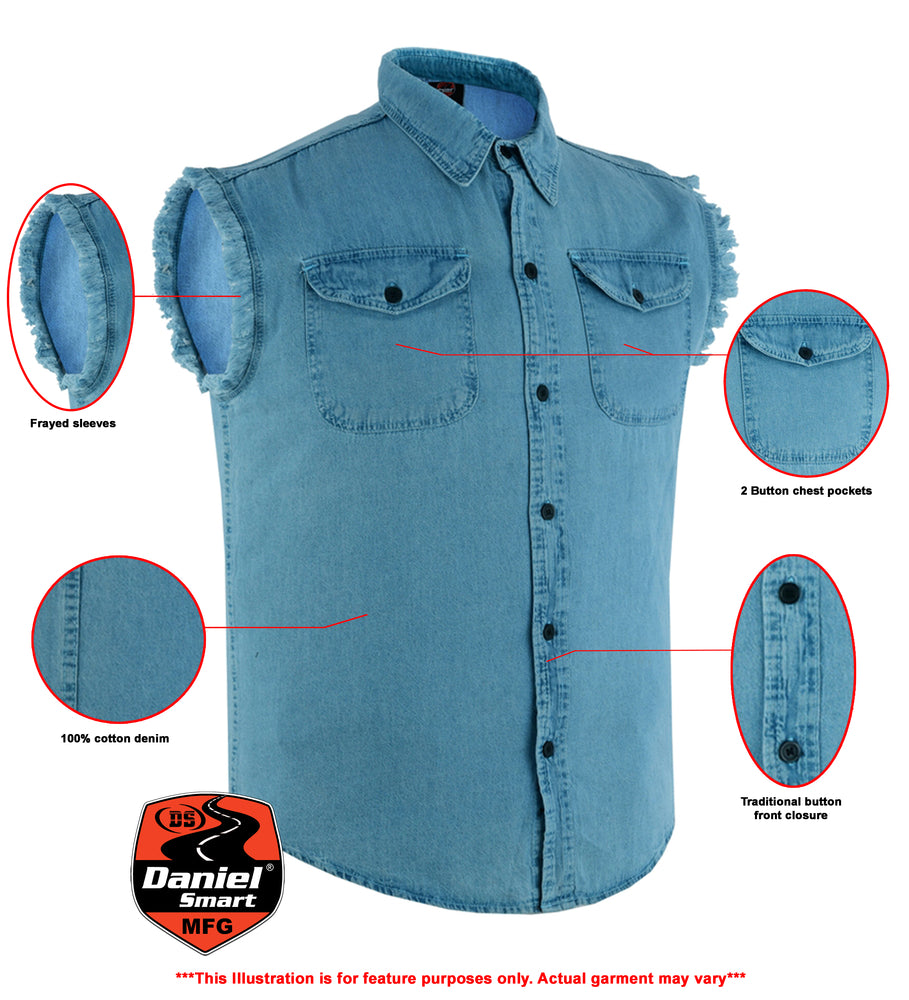 Men's Blue Lightweight Sleeveless Denim Shirt