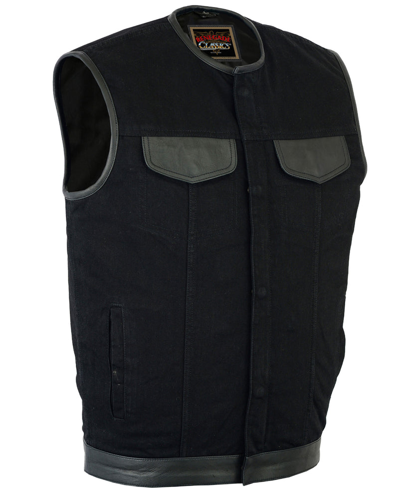 Men's Black Denim Concealment Vest W/Leather