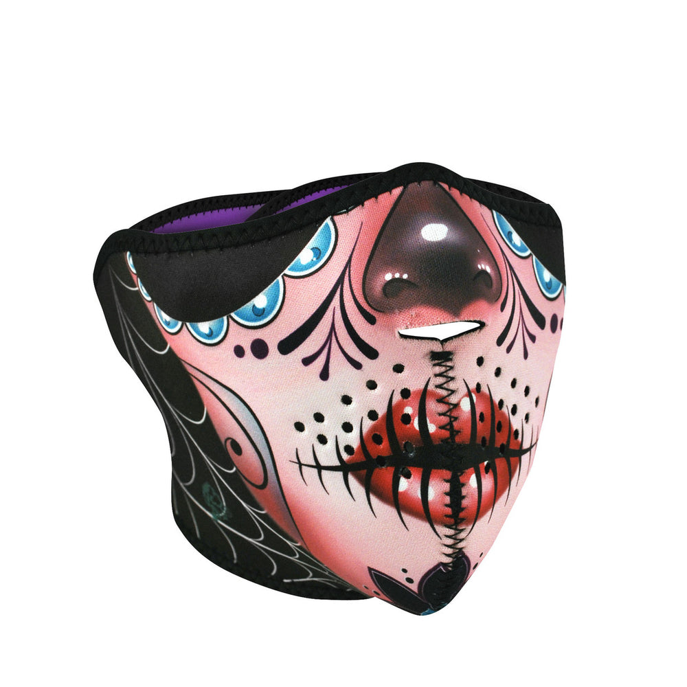 ZAN® Half Mask- Neoprene- Sugar Skull Reversible to Purp