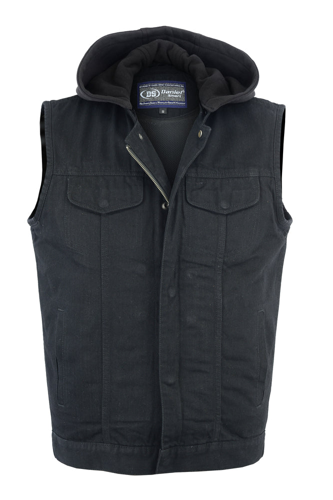 Men's Black Denim Concealment Vest w/Removable Hood