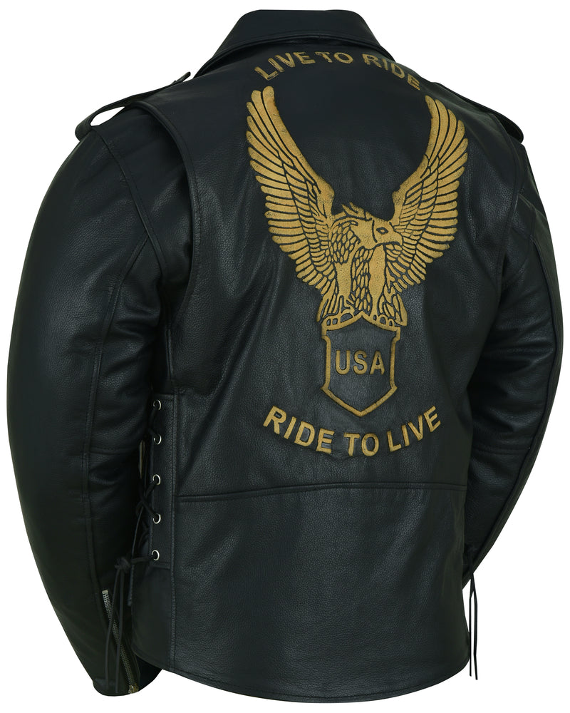 Men's Eagle Embossed Live To Ride - Ride To Live Classic Black