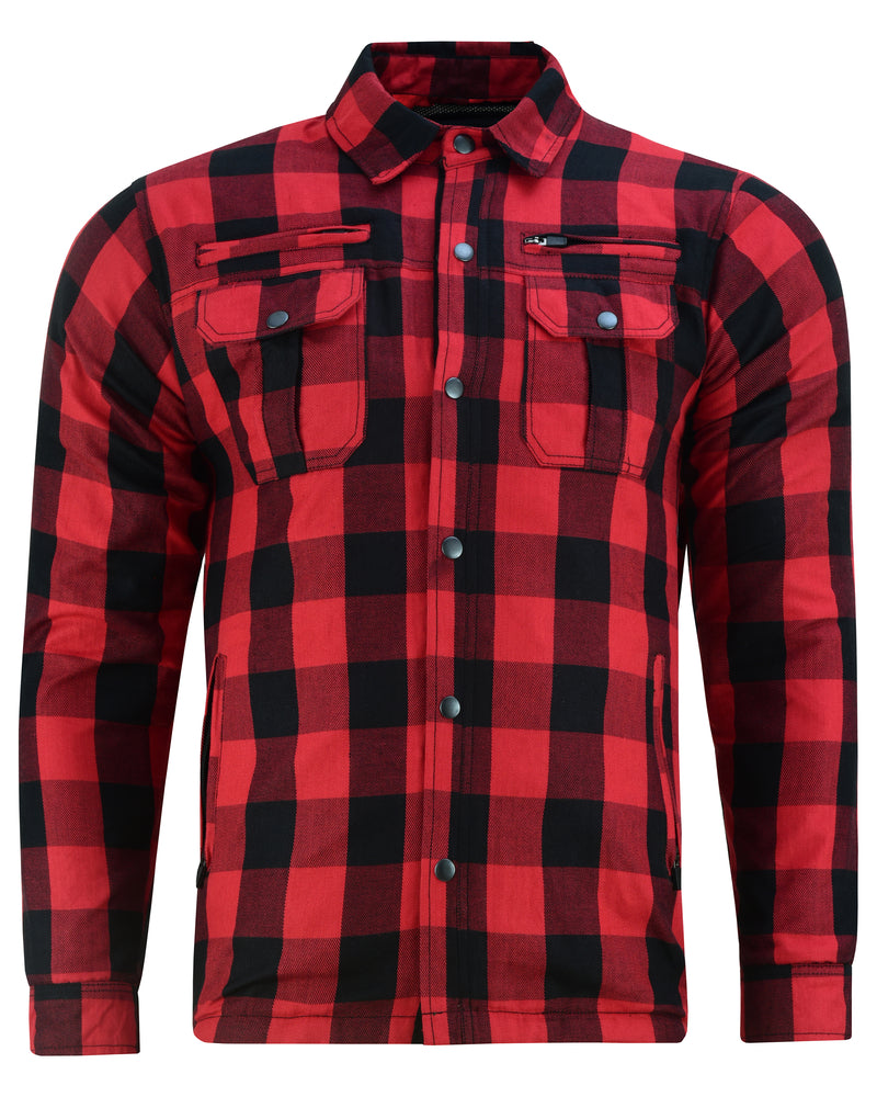 Armored Flannel Motorcycle Shirt - Red