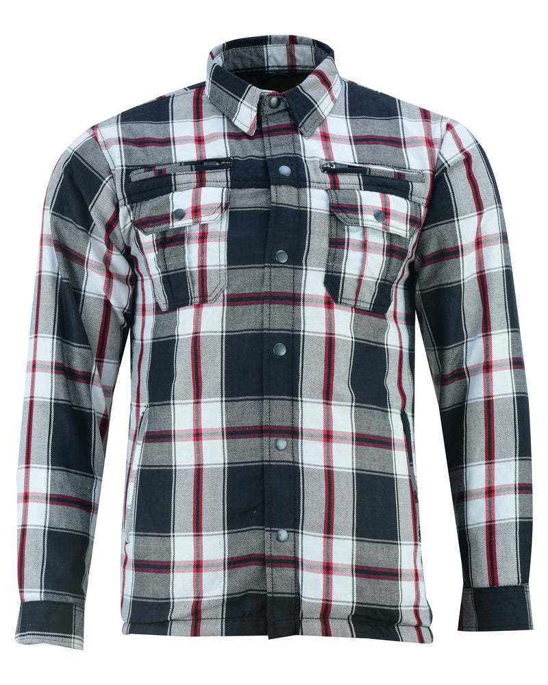 Armored Motorcycle Flannel Shirt - Black, White & Red