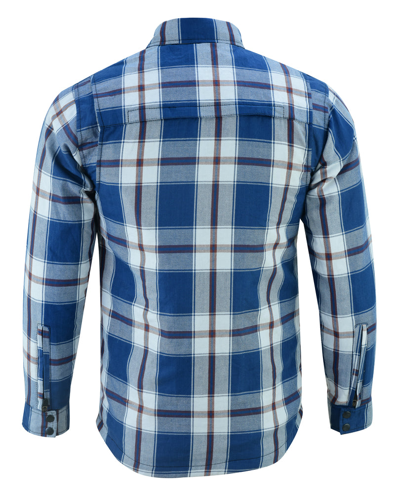 Armored Motorcycle Flannel Shirt - Blue, White & Maroon