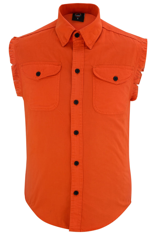 Men's Orange Lightweight Sleeveless Denim Shirt