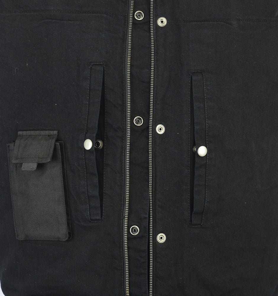 Men's Black Denim Concealment Vest W/Leather